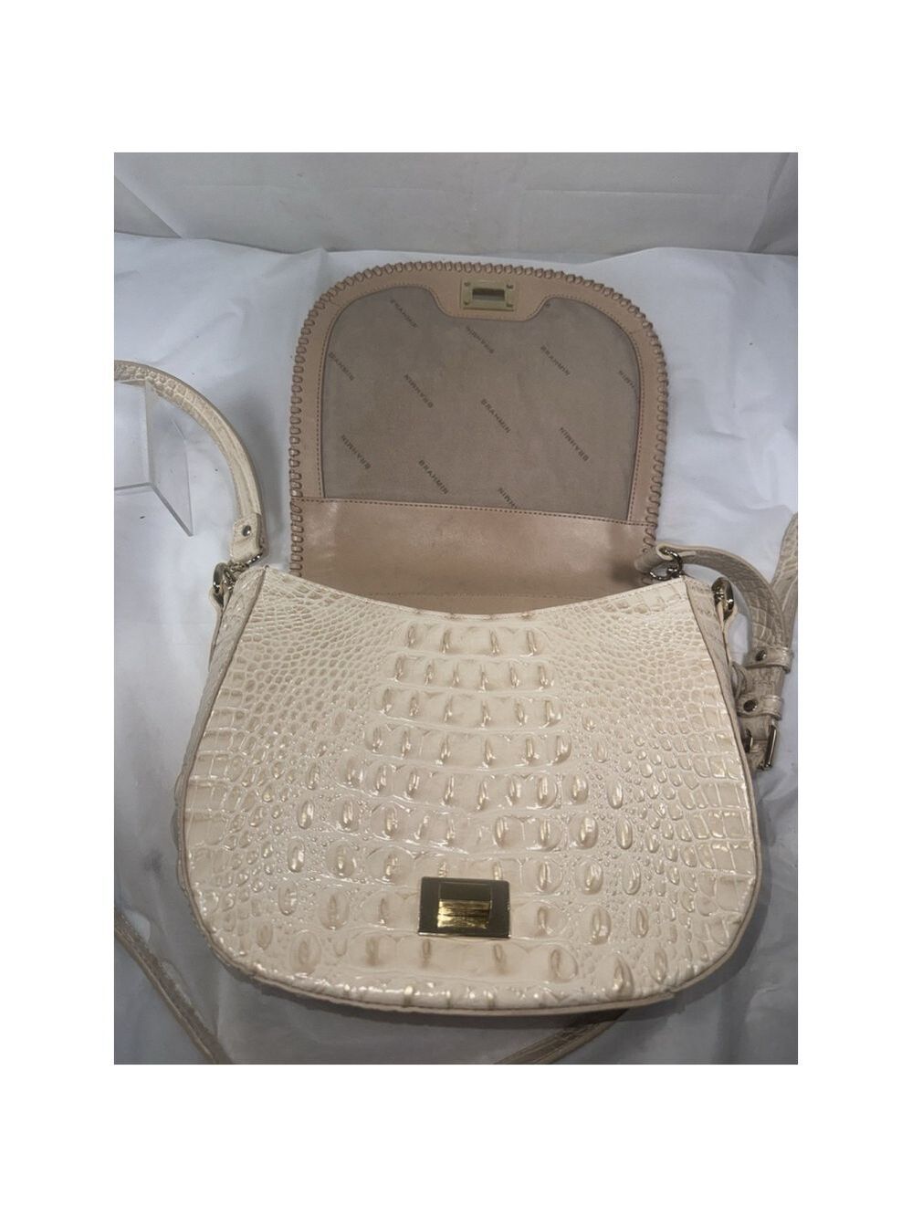 SUNGLOW DALTON Brahmin SONNY Ivory Sand WHIPSTITCH Flap SADDLE BAG Crossbody - Picture 13 of 15